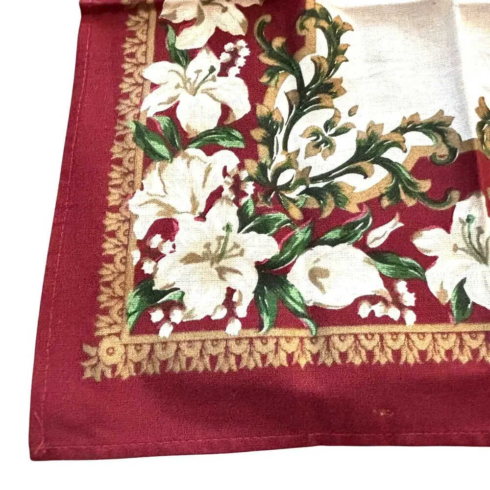 Retro 1980’s cloth napkins set of 4 in burgundy red & white lily brocade finish